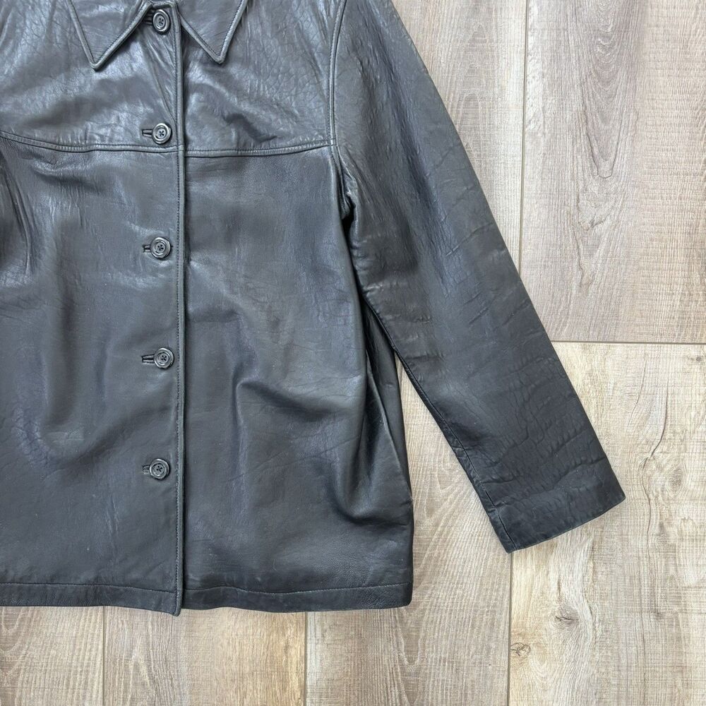 Vtg Womens Black Soft Leather Jacket Size L 90s Y2K Minimalist Soft Grunge Emo - Picture 7 of 16